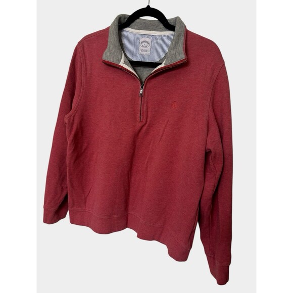Brooks Brother Mens 1/4 Zip Sweatshirt Salmon Knit Mock Neck Cotton Blend M - Picture 2 of 6
